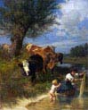 cows and laundress at the creek